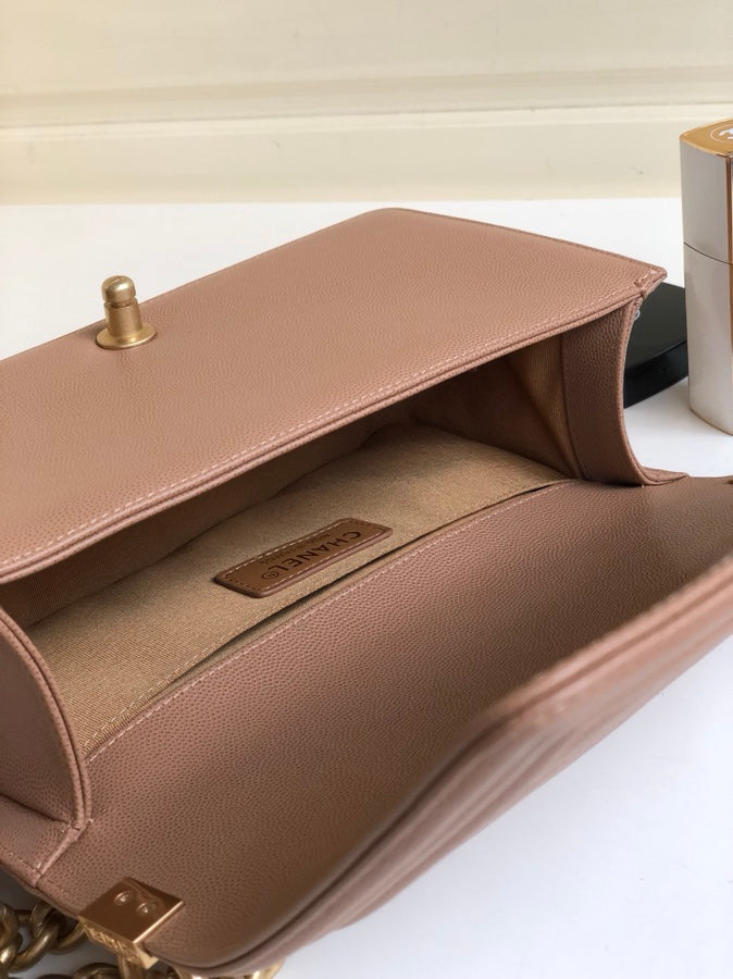 CHANEL MEDIUM 25 BOY BAG IN ASH BROWN LAMBSKIN SILVER HARDWARE