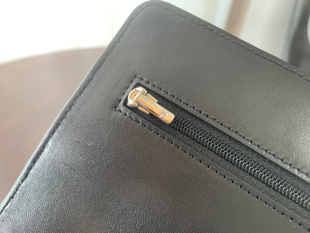 CHANEL MINI 19 CLASSIC WALLET WITH STRAP IN BLACK LAMBSKIN WITH SILVER HARDWARE