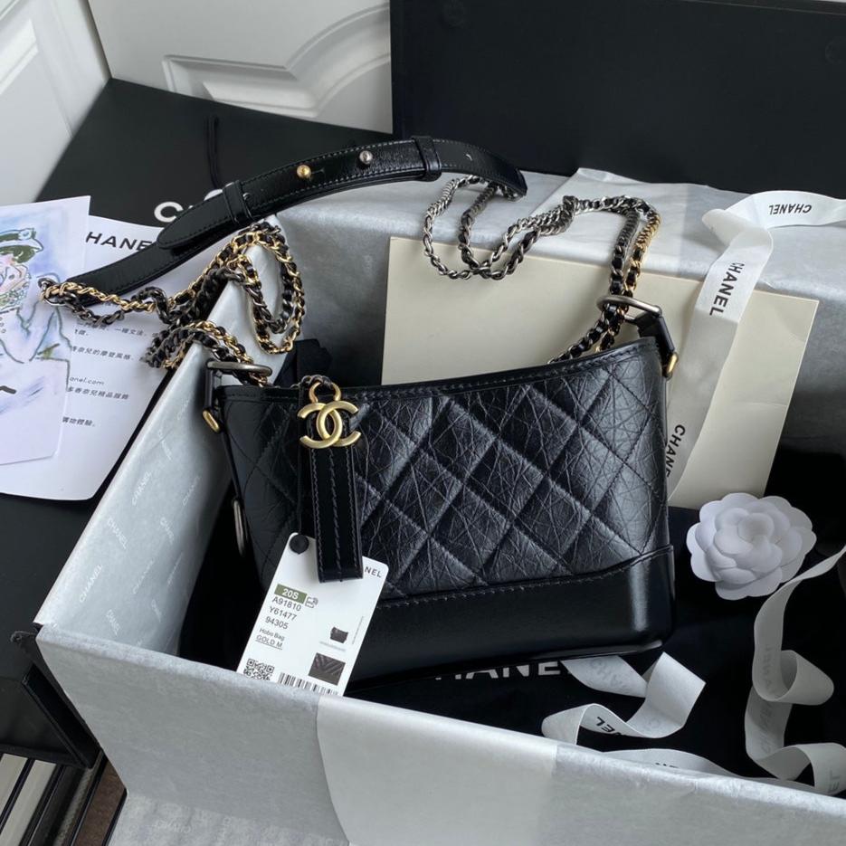 CHANEL GABRIELLE MINI 20 HOBO BAG IN BLACK CALFSKIN
