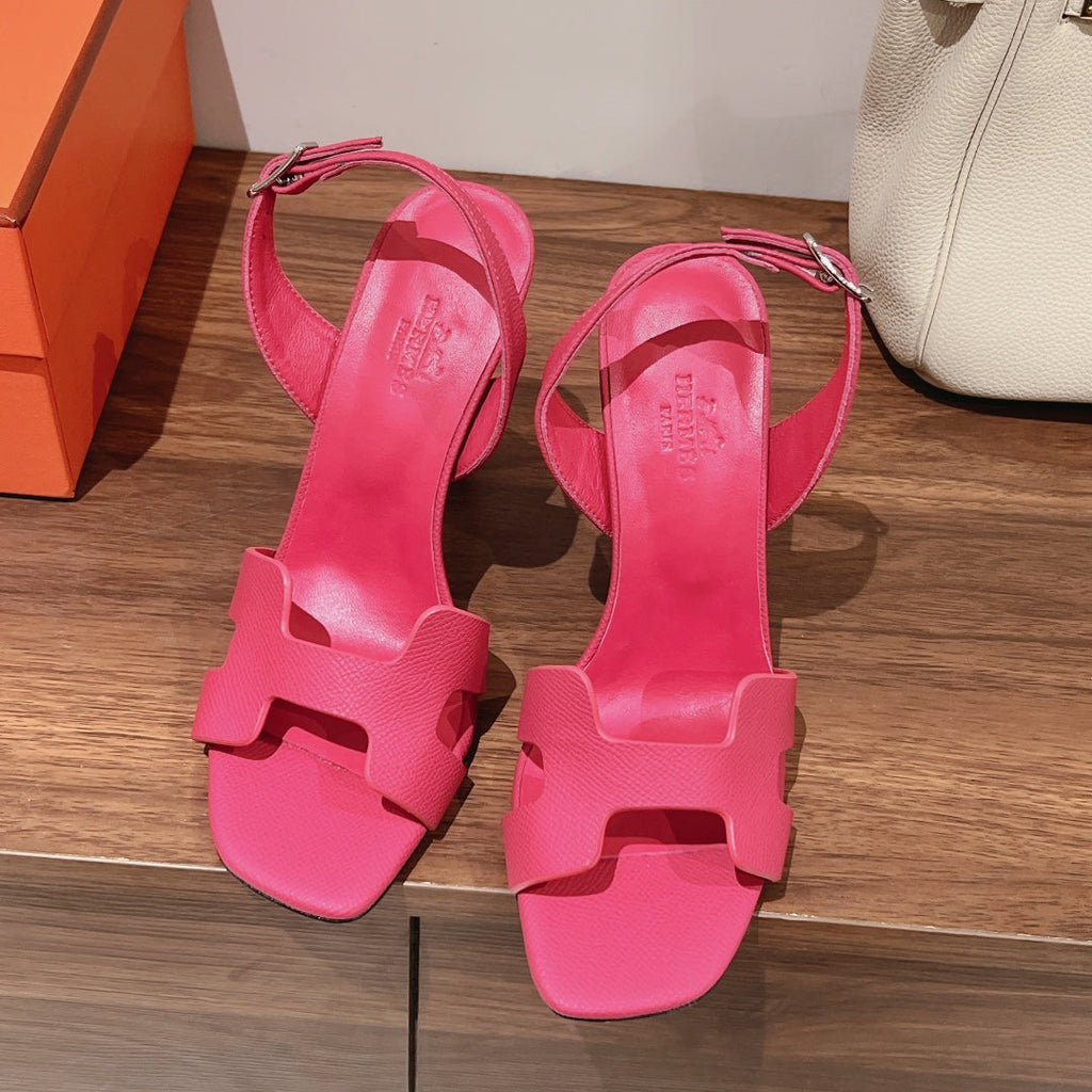 HERMES HOLY 105 SANDAL IN BRIGHT PINK GRAINED CALFSKIN