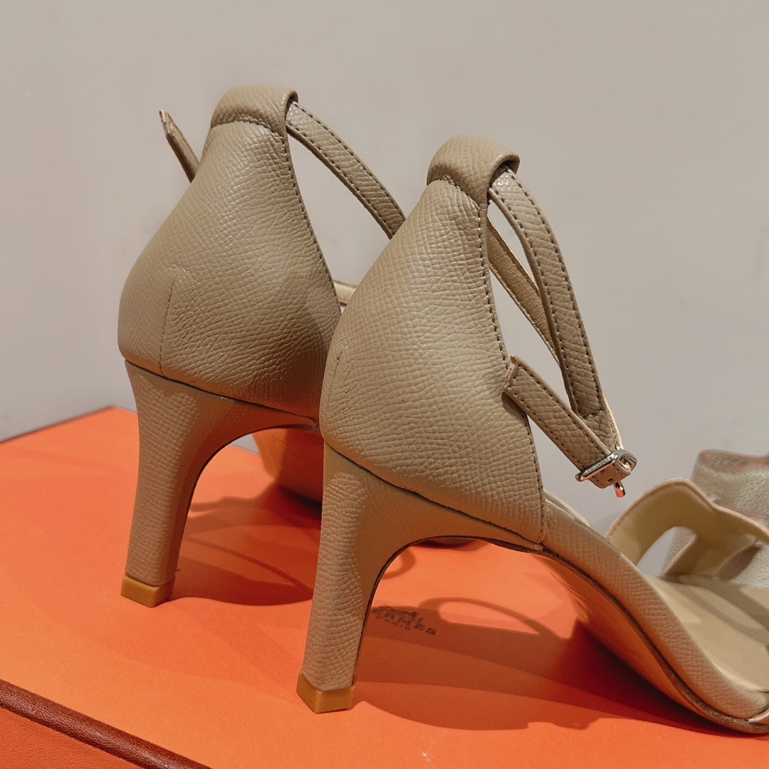 HERMES PREMIERE 70 SANDAL IN SAND BROWN CALFSKIN