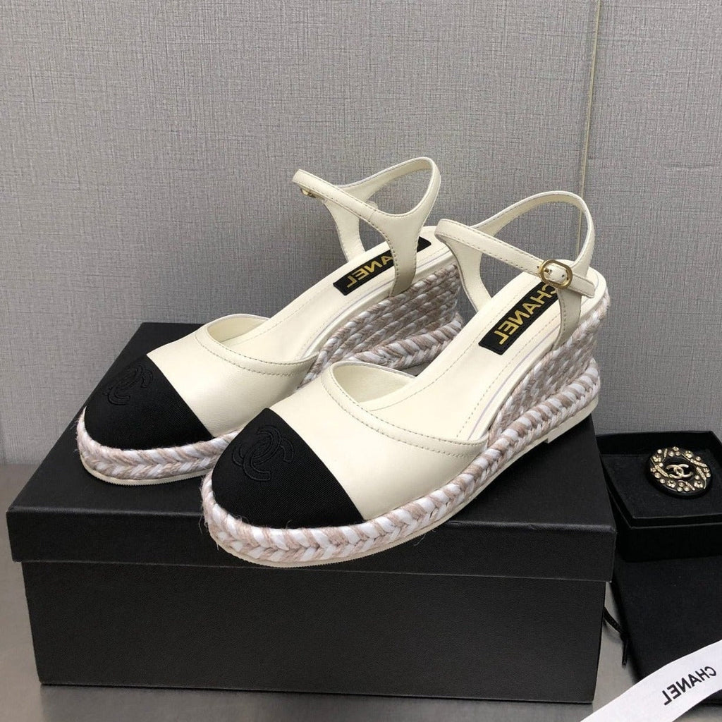 CHANEL MARY JANE WEDGE WHITE LAMBSKIN