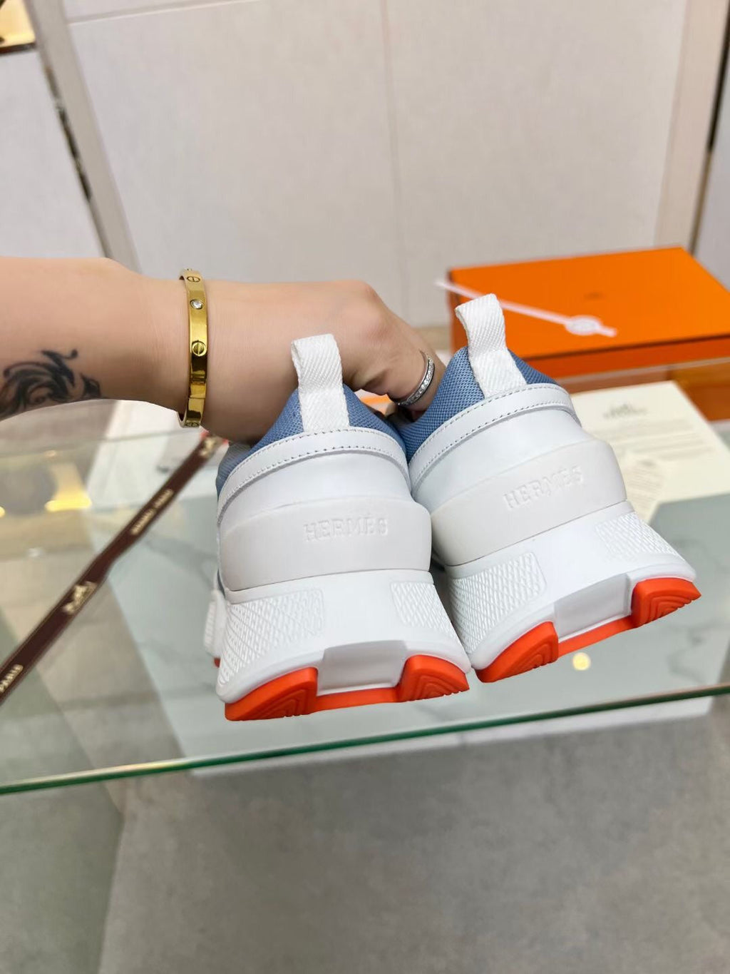 HERMES GIGA SNEAKER SKY MIX WHITE CALFSKIN