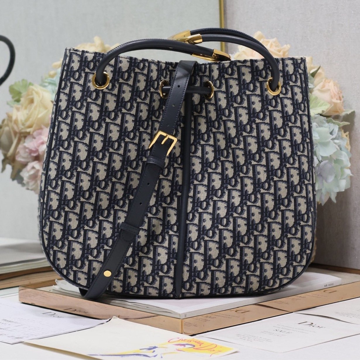 DIOR MEDIUM 34 NOLITA BAG IN BLUE MONOGRAM OBLIQUE JACQUARD
