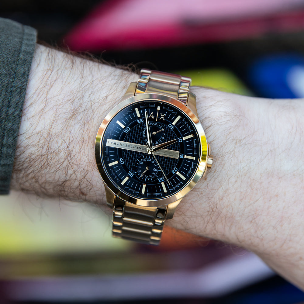 Armani Exchange Hampton AX2122 Men's Chronograph Watch – Black Dial with Gold Stainless Steel Strap