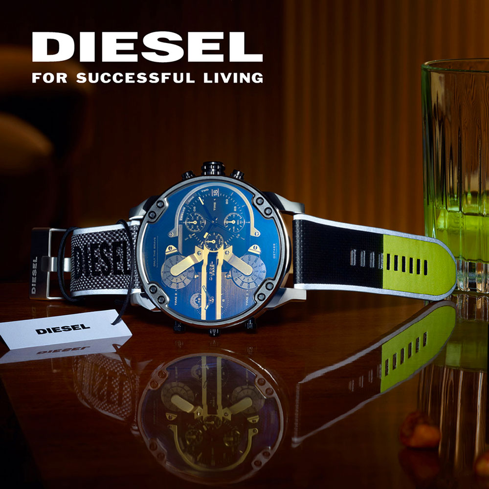 Diesel DZ7429 Mr. Daddy 2.0 Chronograph Men's Watch – Black Dial & Grey Nylon Strap