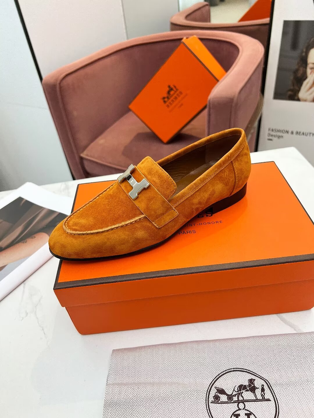 HERMES PARIS LOAFER AMBER SUEDE