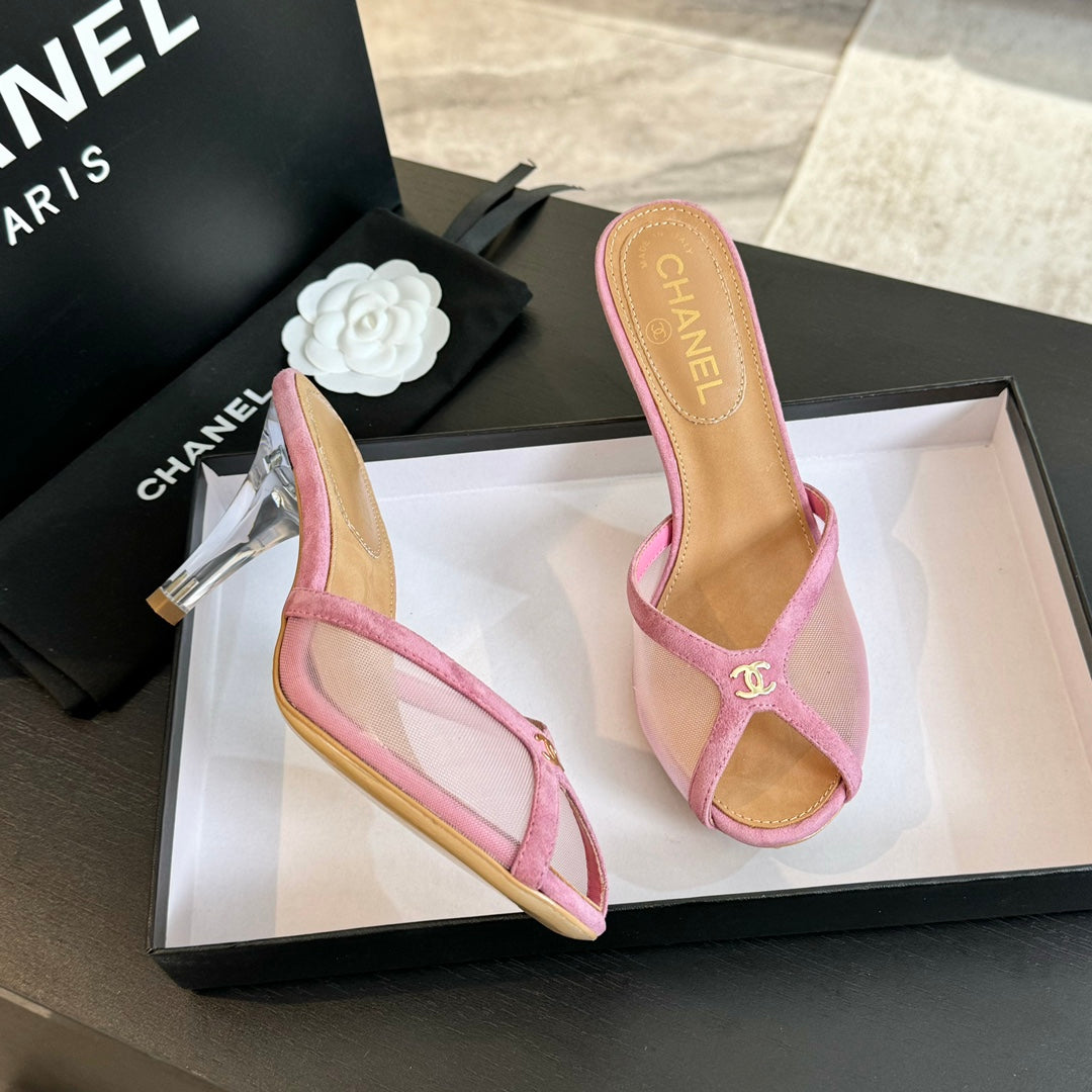 CHANEL Double C High Heel Rose Pink Lambskin