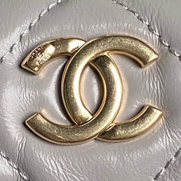 CHANEL BOWLING BAG 29 IN GREY CALFSKIN GOLD HARDWARE