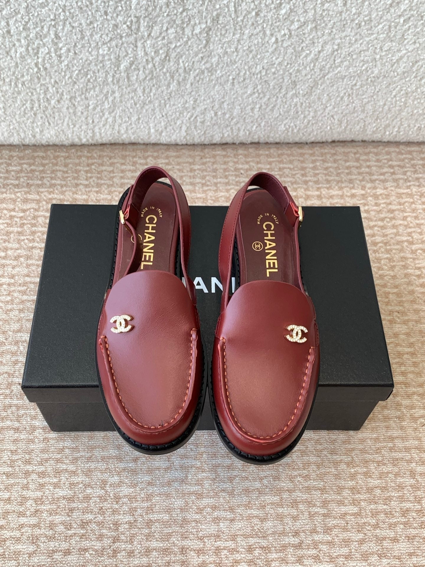 CHANEL MOASIN SLINGBACK IN CURRANT RED CALFSKIN
