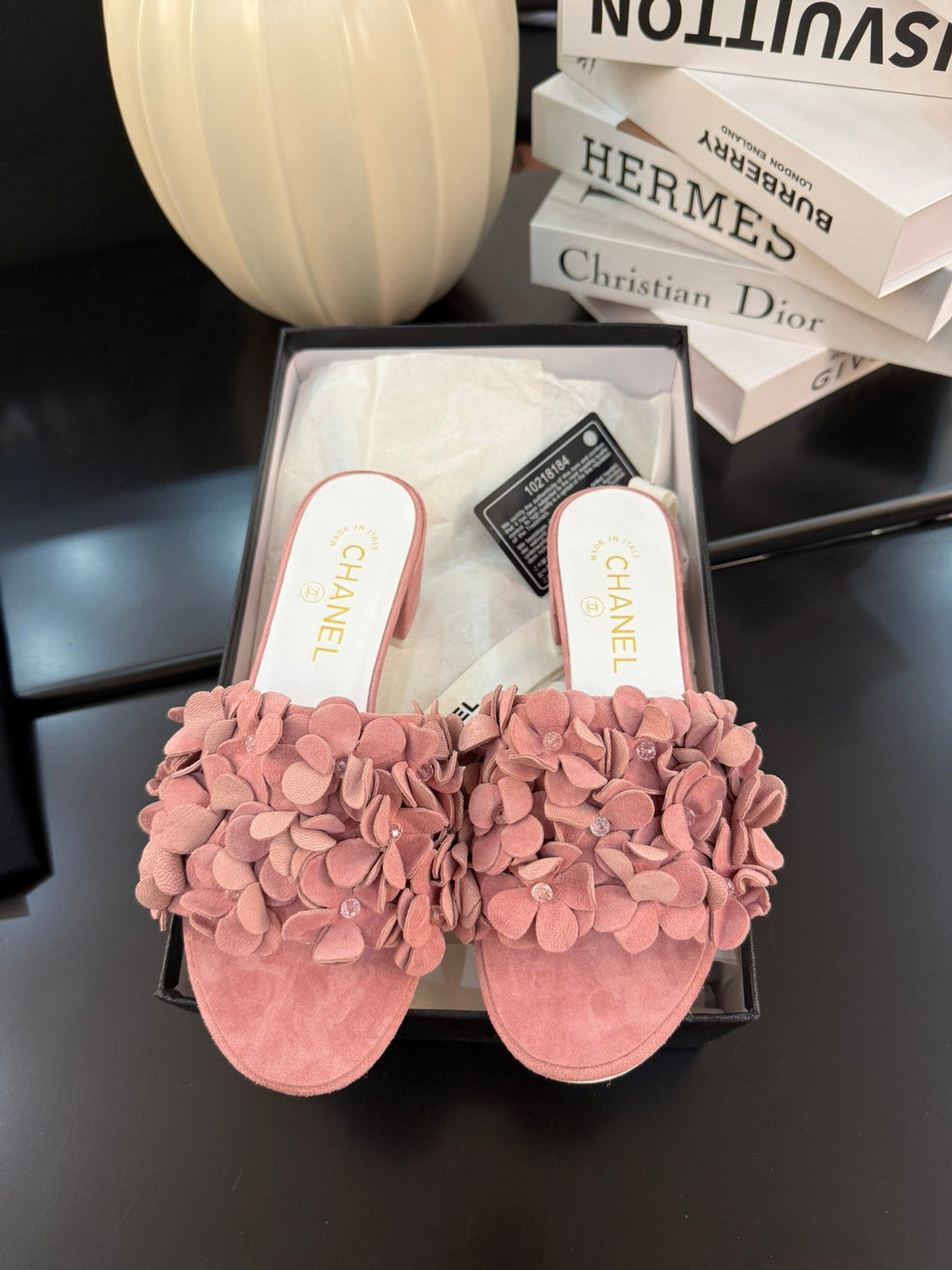 CHANEL MID HEEL 45 MM MULE IN PEACH PINK SUEDE