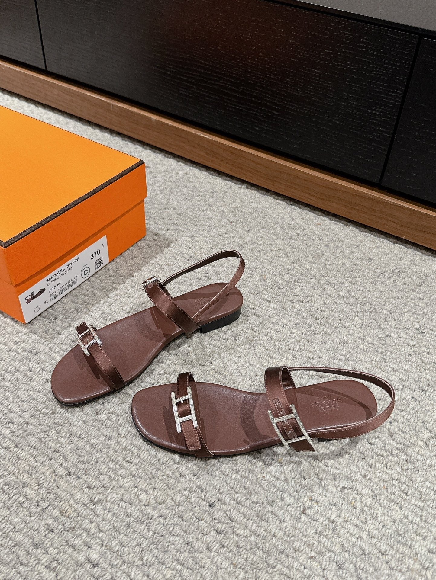 HERMES BUCKLE SANDAL CHOCOLATE CALFSKIN