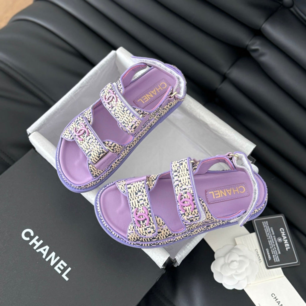 CHANEL Dad Sandals Sheepskin  Heather Purple