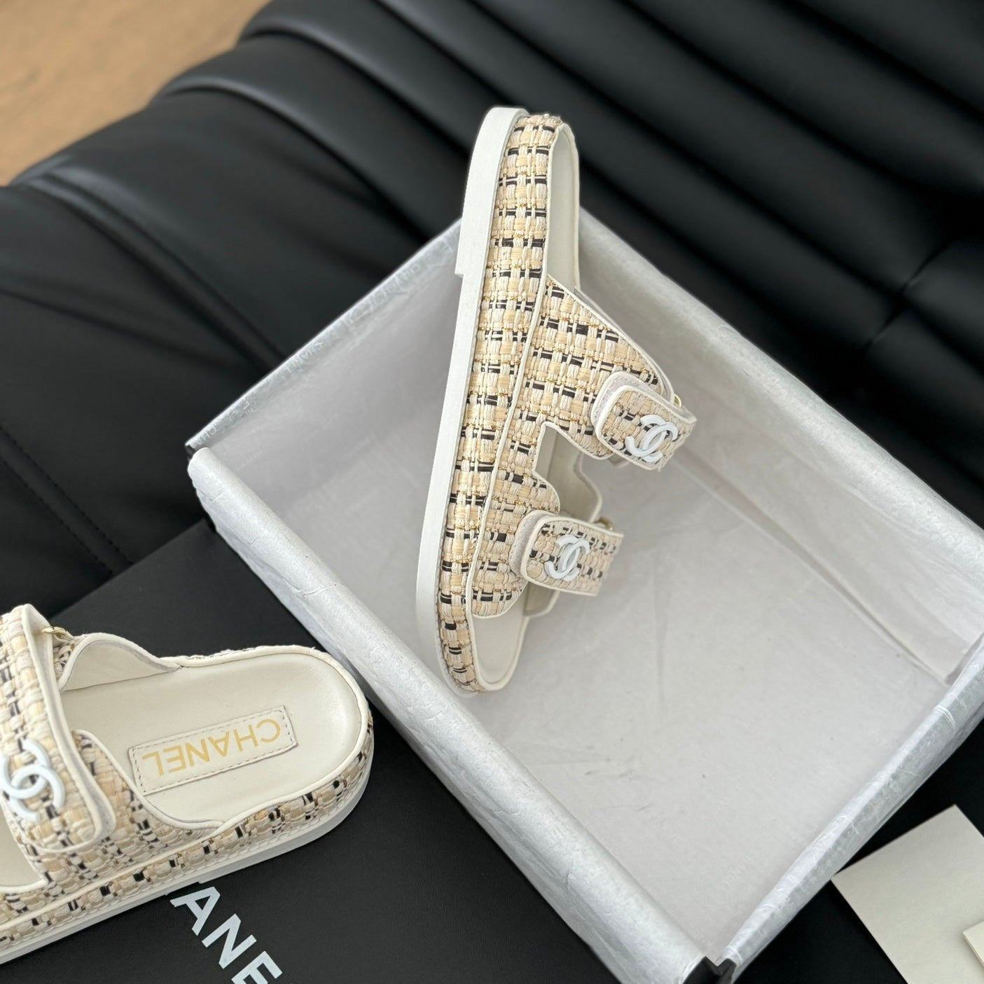 CHANEL Mule Sandals Sheepskin  Beige Cream