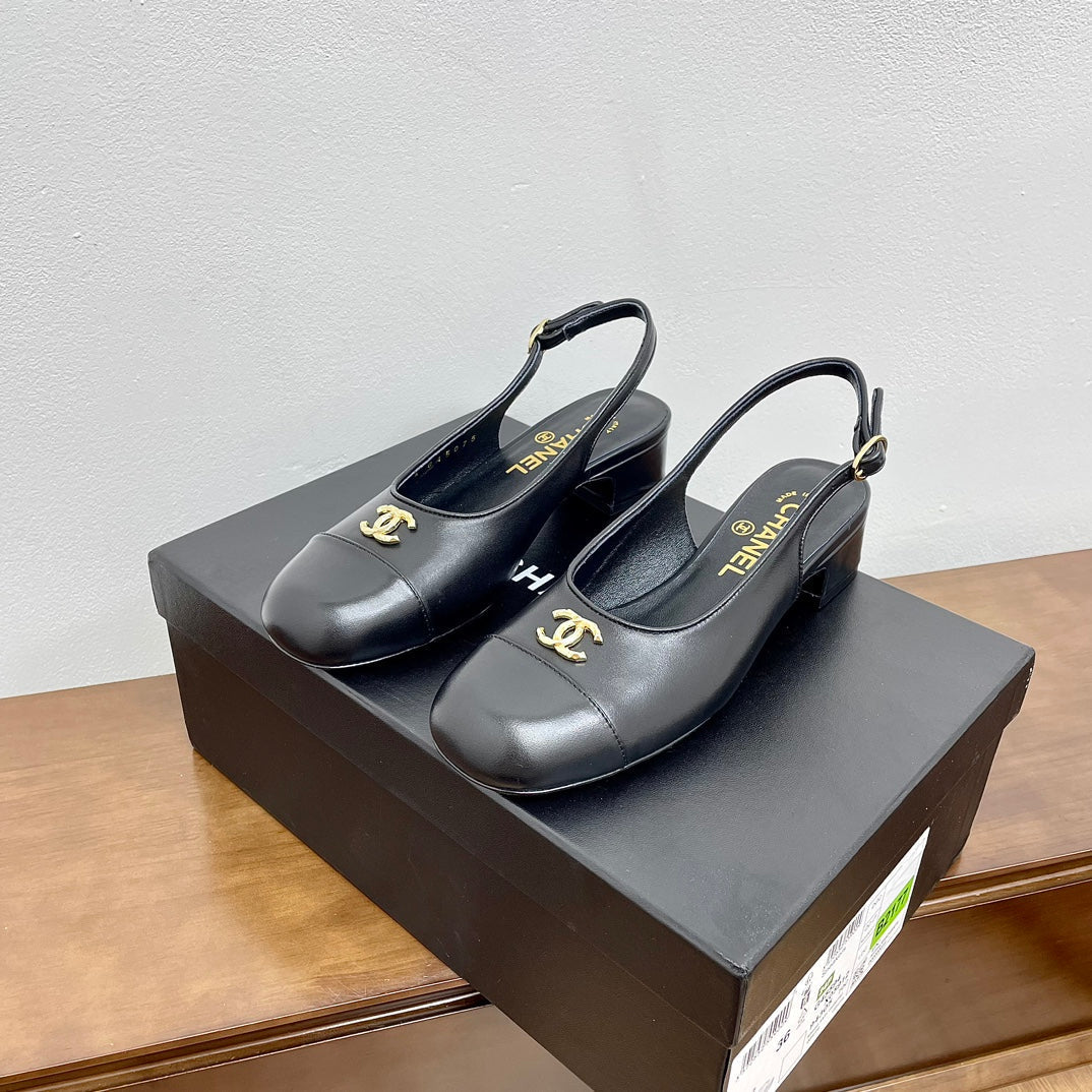 CHANEL HIGH SLINGBACKS BLACK CALFSKIN