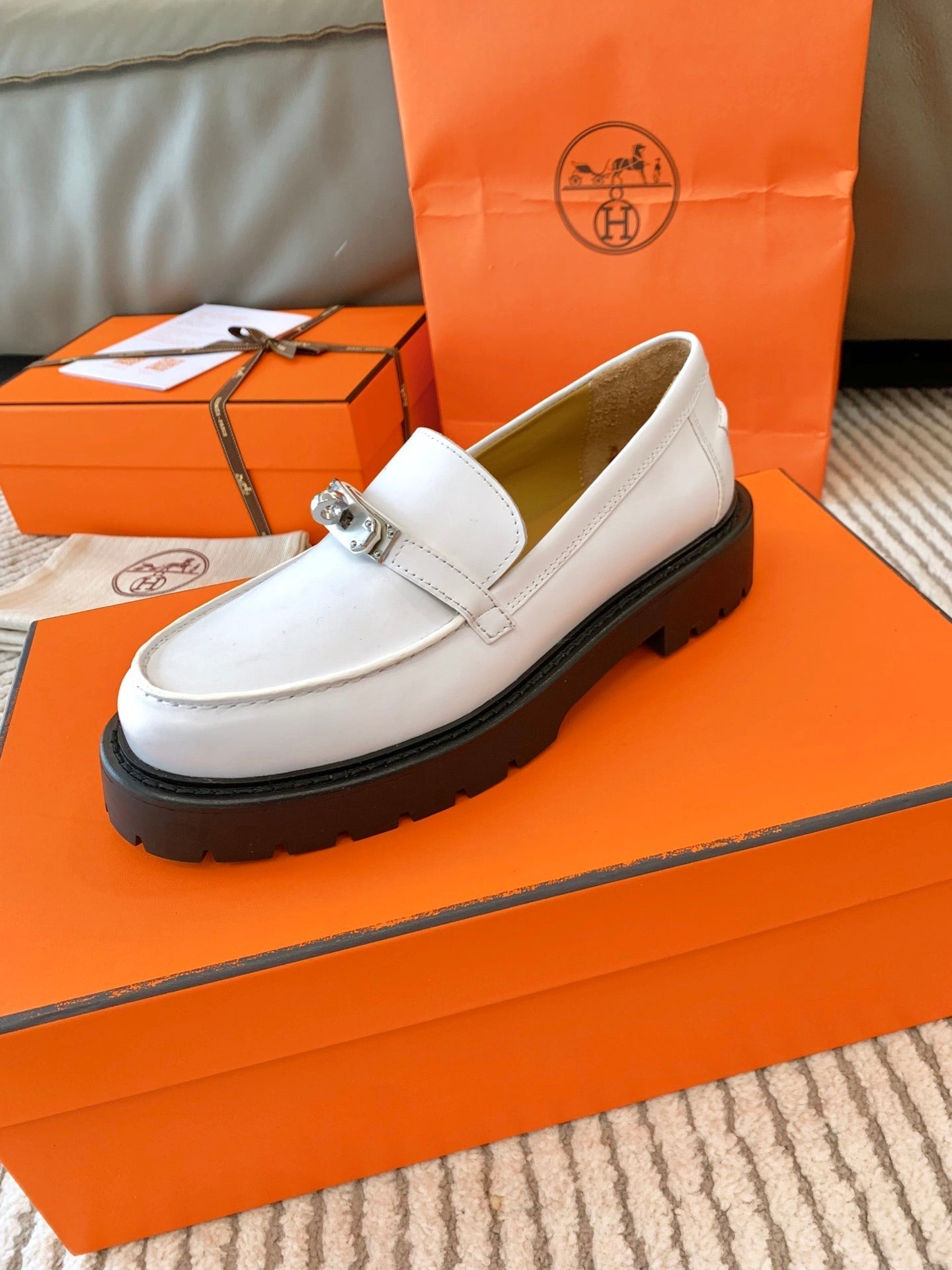 HERMES ICONE LOAFER IN WHITE CALFSKIN