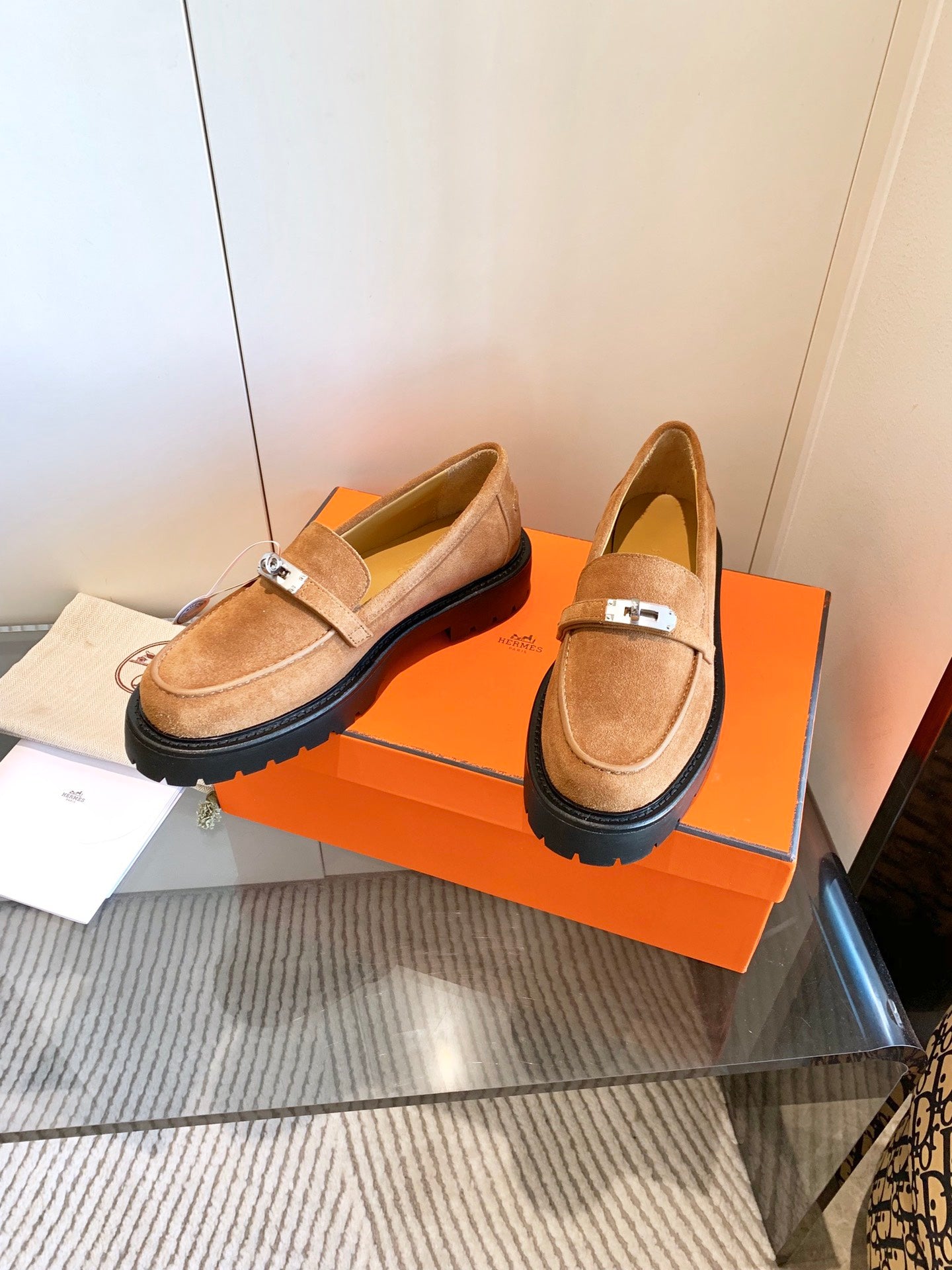 HERMES ICONE LOAFER IN BRONZE BROWN SUEDE