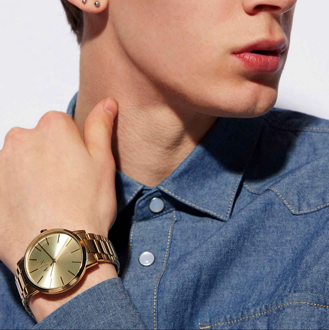 Armani Exchange Cayde AX2707 Men's Analog Watch – Gold Dial with Coordinated Gold Stainless Steel Strap